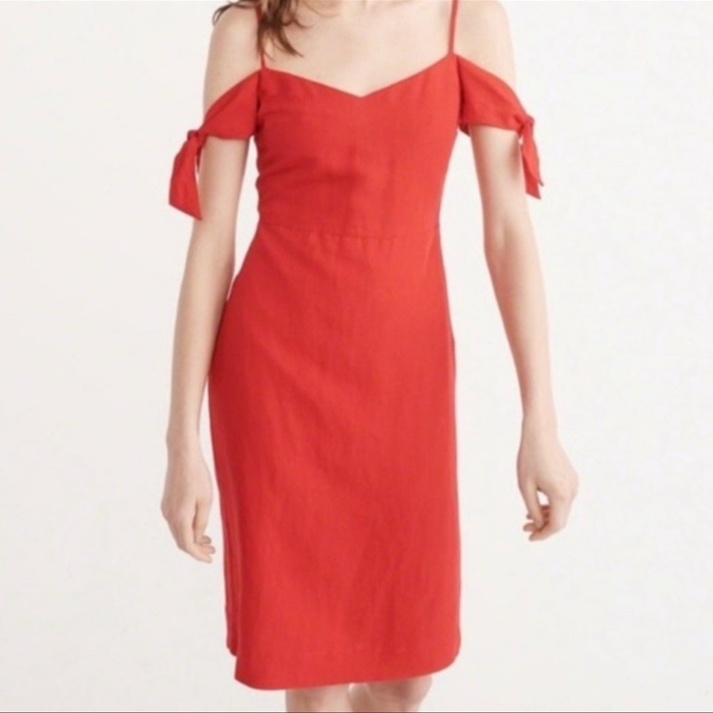 abercrombie | red linen midi dress